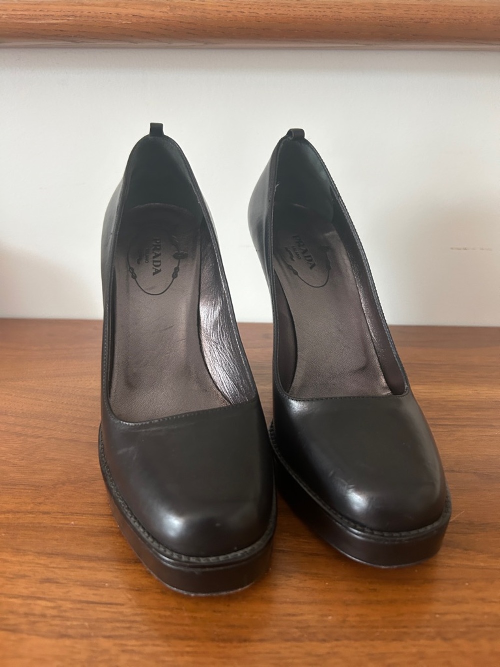 Prada Black Leather Platform Pumps